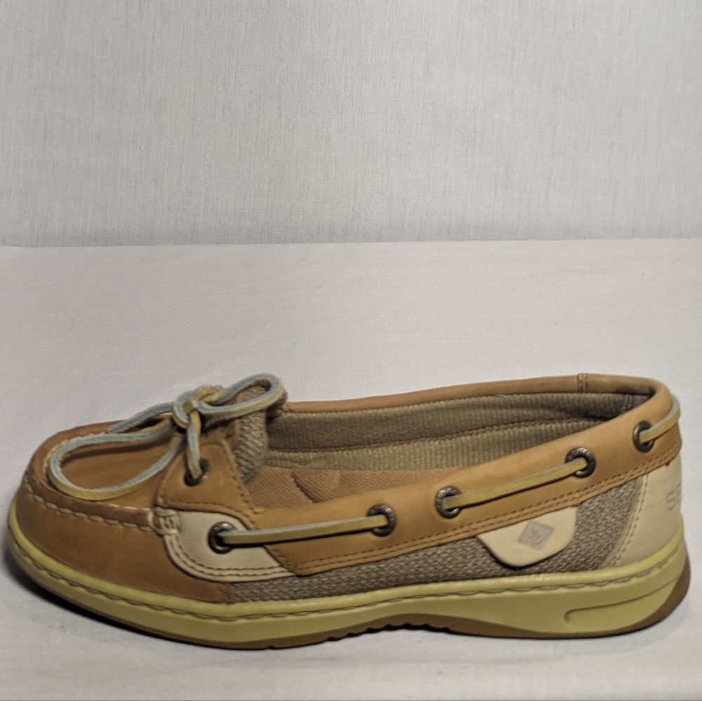 NEW Sperry Womens Leather Angelfish 2-Eye Boat Shoe Sz 5 tan linen oat